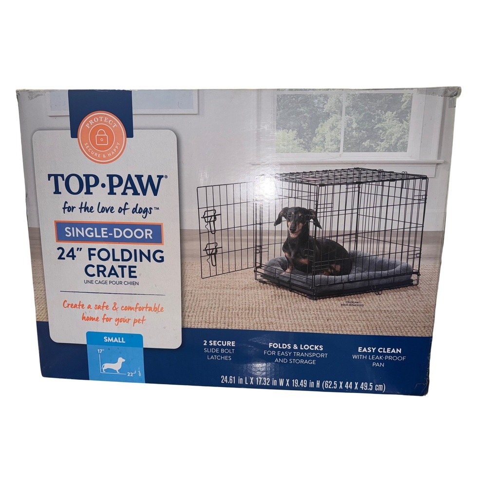 Top Paw Single-Door 24" Folding Crate Small Black Wire Dog Kennel 5329958